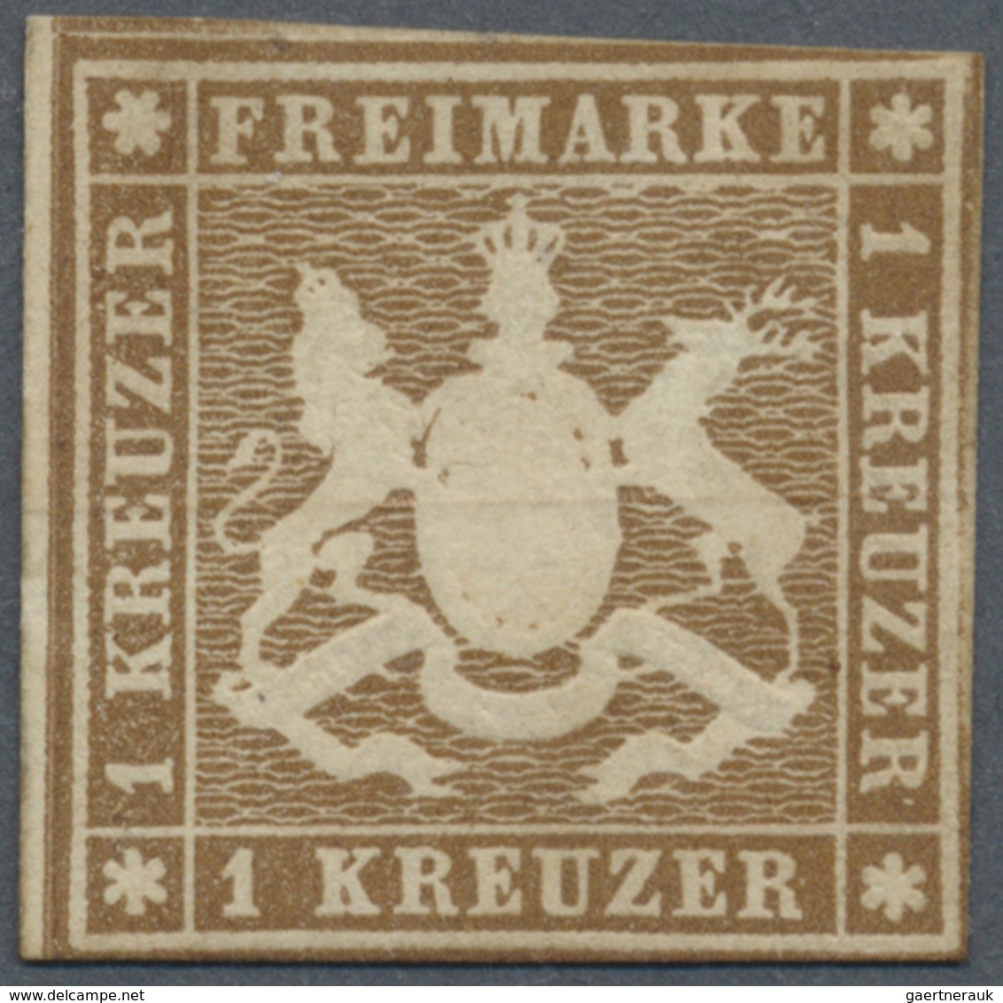 (*) Württemberg - Marken Und Briefe: 1857, Wappen 1 Kr. Dunkelbraunocker (sephia, Graustichig) Mit Seide - Sonstige & Ohne Zuordnung