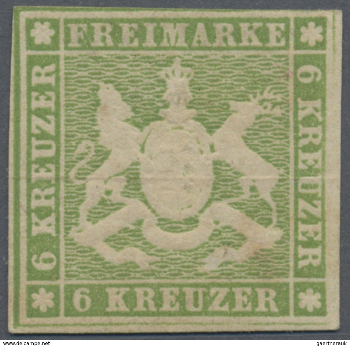 * Württemberg - Marken Und Briefe: 1857, Wappenausgabe 6 Kr. Gelblichgrün Mit Seidenfaden, Ungebraucht - Altri & Non Classificati