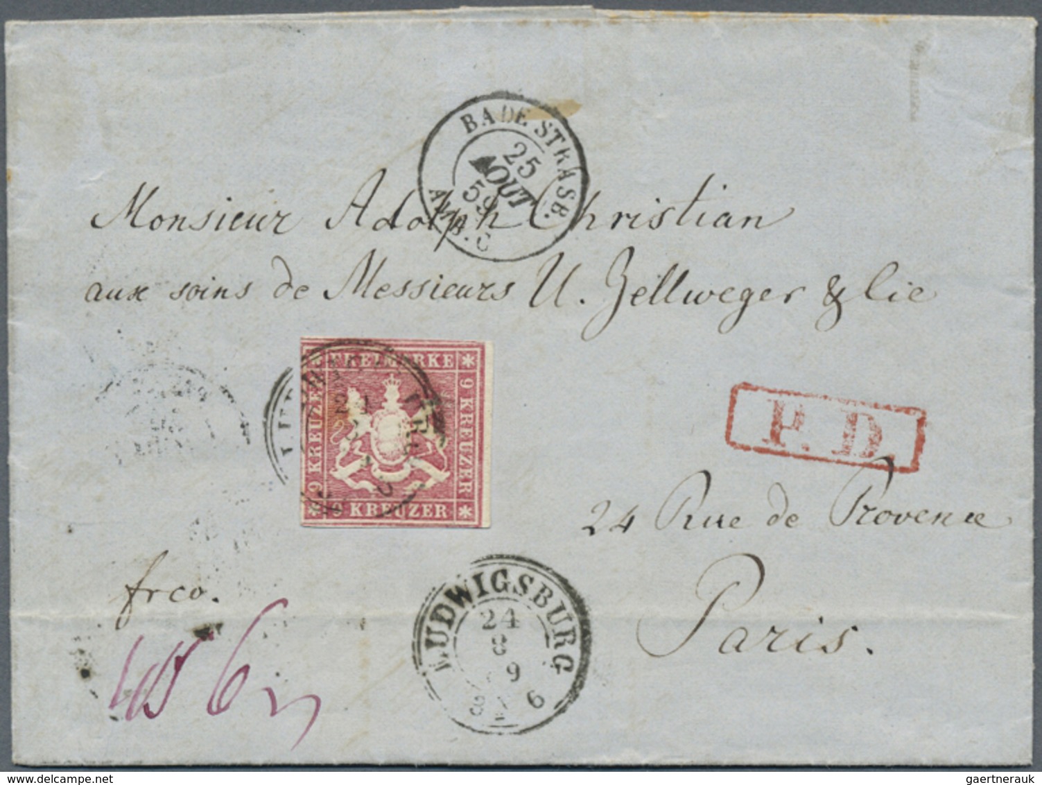 Br Württemberg - Marken Und Briefe: 1857, Wappenausgabe 9 Kr. Mit Seidenfaden In Seltener Farbe B = Dun - Autres & Non Classés