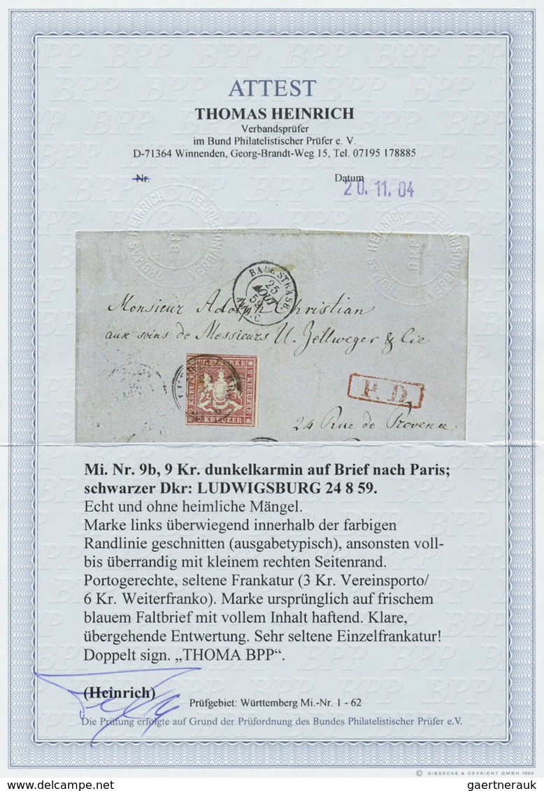 Br Württemberg - Marken Und Briefe: 1857, Wappenausgabe 9 Kr. Mit Seidenfaden In Seltener Farbe B = Dun - Sonstige & Ohne Zuordnung