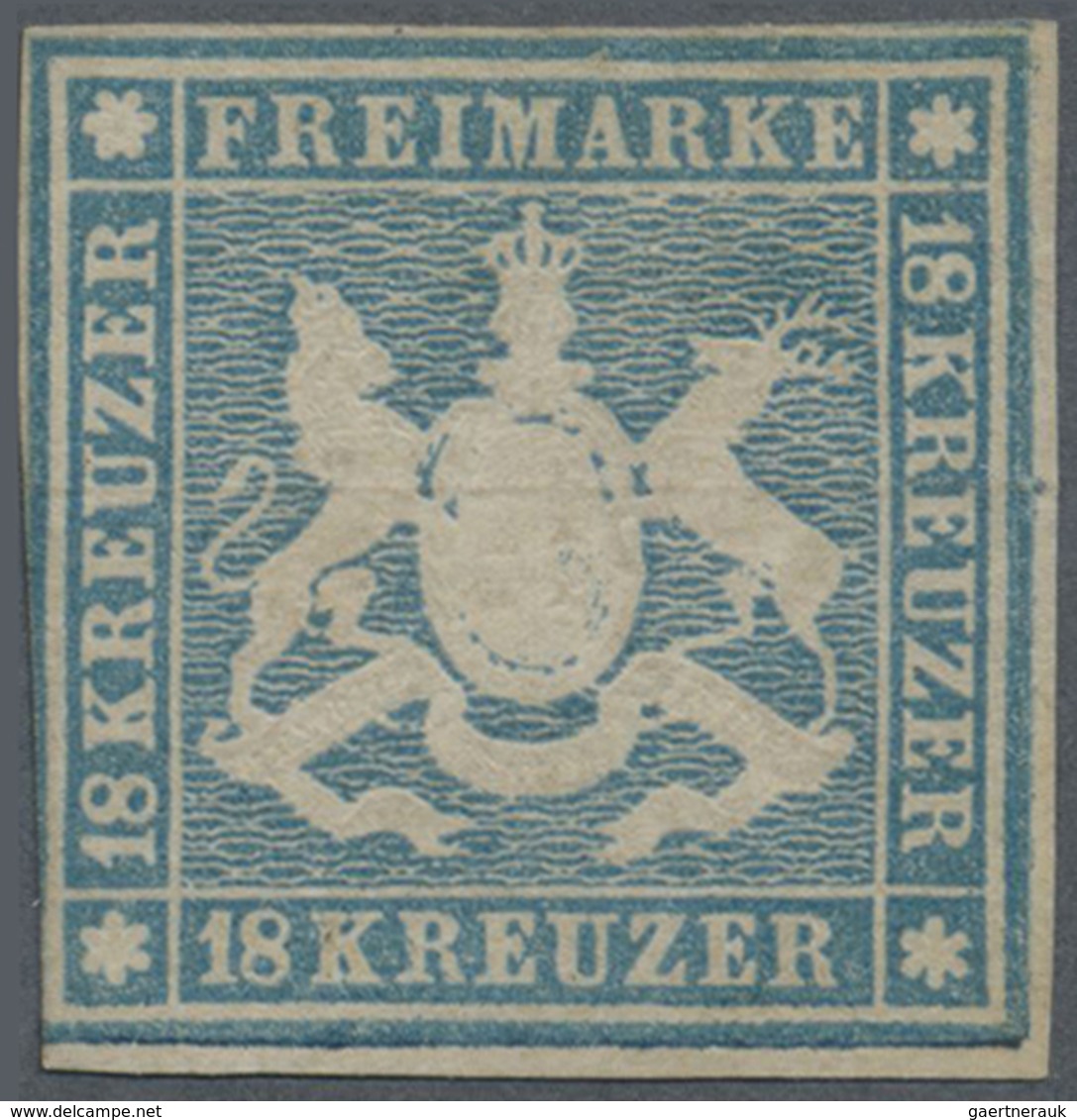 (*) Württemberg - Marken Und Briefe: 1857, 18 Kr. Hellblau Mit Seidenfaden, Ungebraucht Ohne Gummi, Sehr - Altri & Non Classificati