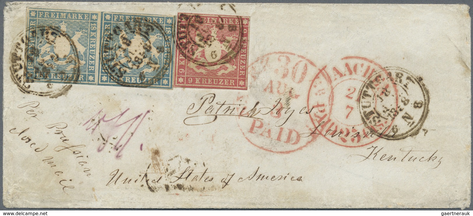 Br Württemberg - Marken Und Briefe: 1857, 18 Kr. Hellblau, Waagerechtes Paar Mit 9 Kr. Karmin Auf Trans - Autres & Non Classés