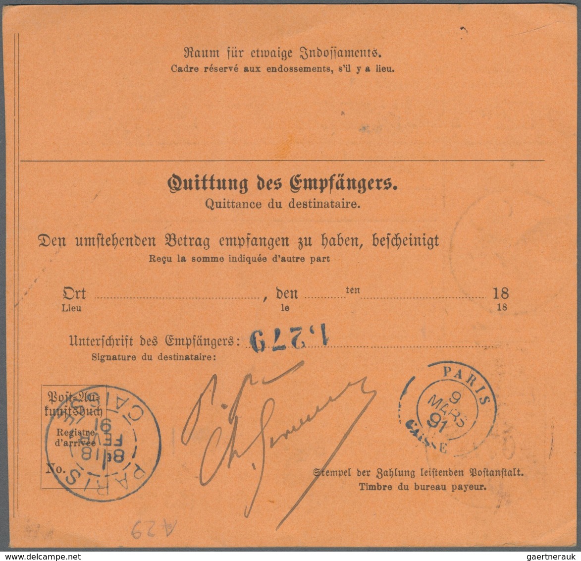 GA Württemberg - Marken Und Briefe: 1878/1891, 3 Postanweisungen Aus Stuttgart Nach Neresheim (A14), Na - Sonstige & Ohne Zuordnung