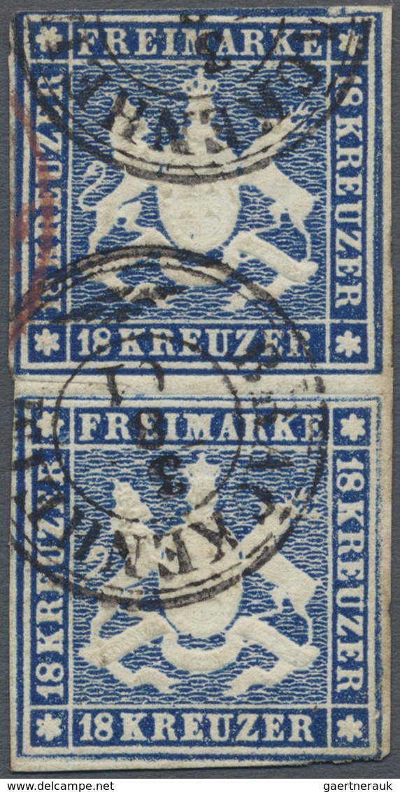 O/ Württemberg - Marken Und Briefe: 1859, 18 Kr. Dunkelblau (ohne Seidenfaden) Im Senkrechten Paar Mit - Autres & Non Classés