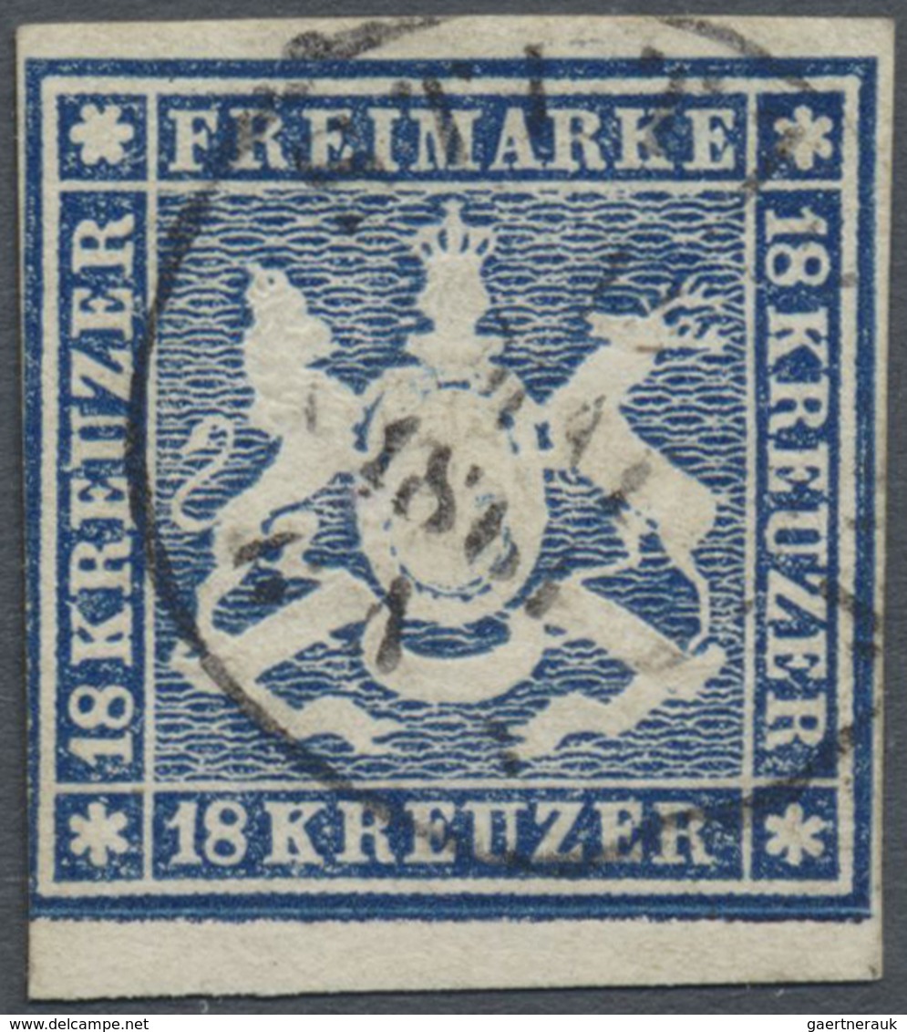 O Württemberg - Marken Und Briefe: 1860, 18 Kr. Wappen Dunkelblau, Farbfrisches Exemplar Mit Guter Wap - Altri & Non Classificati