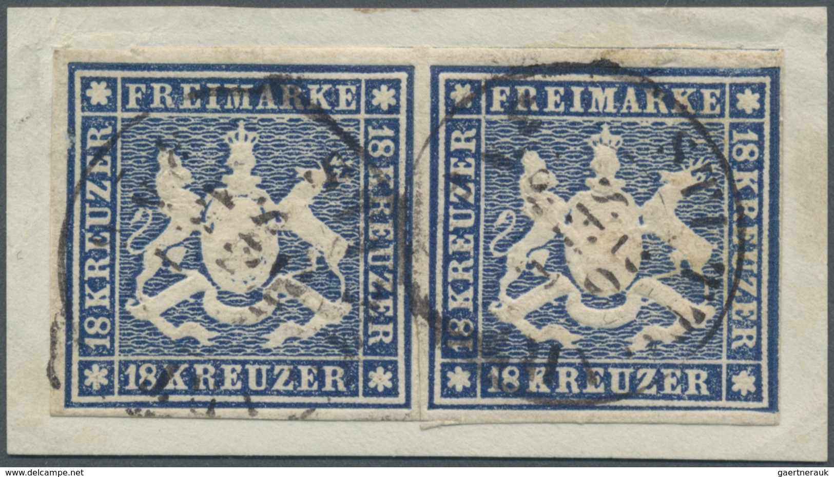 Brfst Württemberg - Marken Und Briefe: 1859: 18 Kr. Dunkelblau, Waagrechtes Paar Vom Rechten Bogenrand, He - Sonstige & Ohne Zuordnung