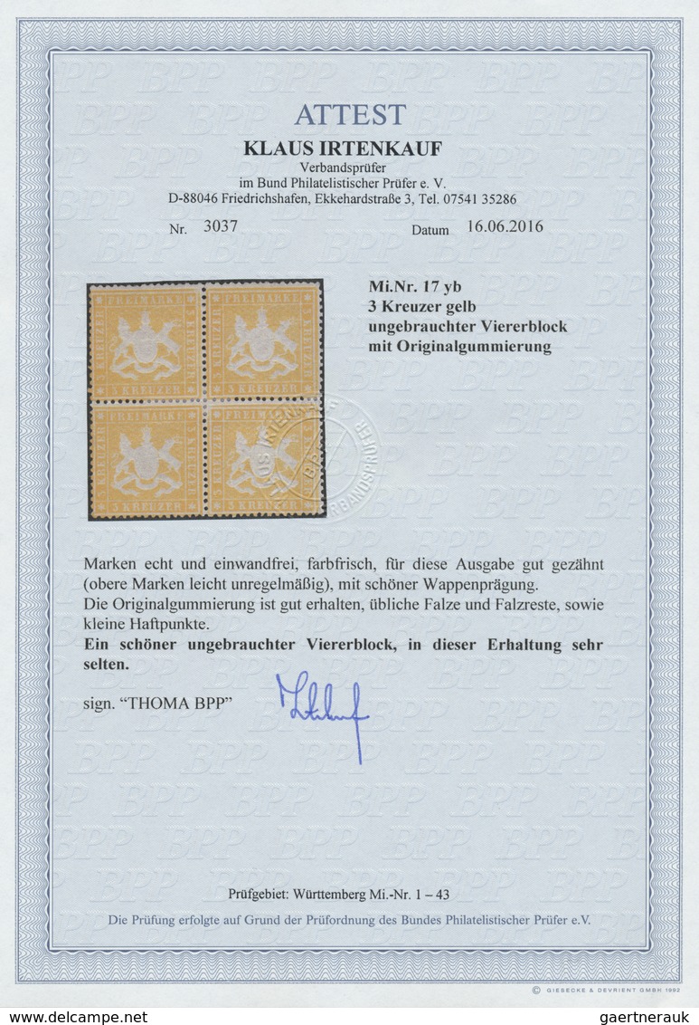 */ Württemberg - Marken Und Briefe: 1861: 3 Kreuzer Gelb Auf Dünnem Papier, Eng Gezähnt, Im Besonders F - Altri & Non Classificati