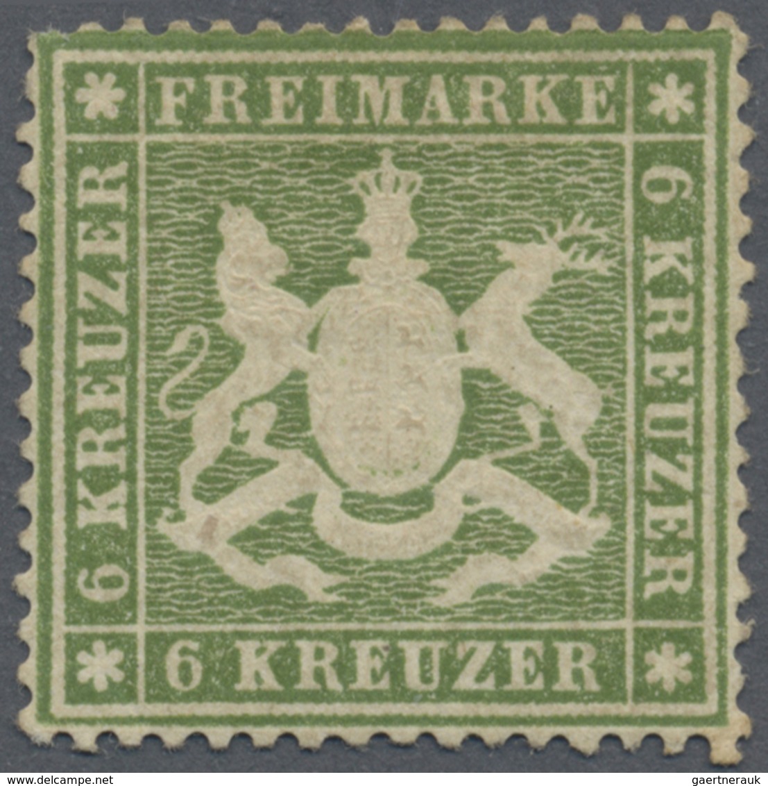 * Württemberg - Marken Und Briefe: 1860, Wappenausgabe 6 Kr. (hell)grün, Eng Gezähnt, Dickes Papier, U - Autres & Non Classés