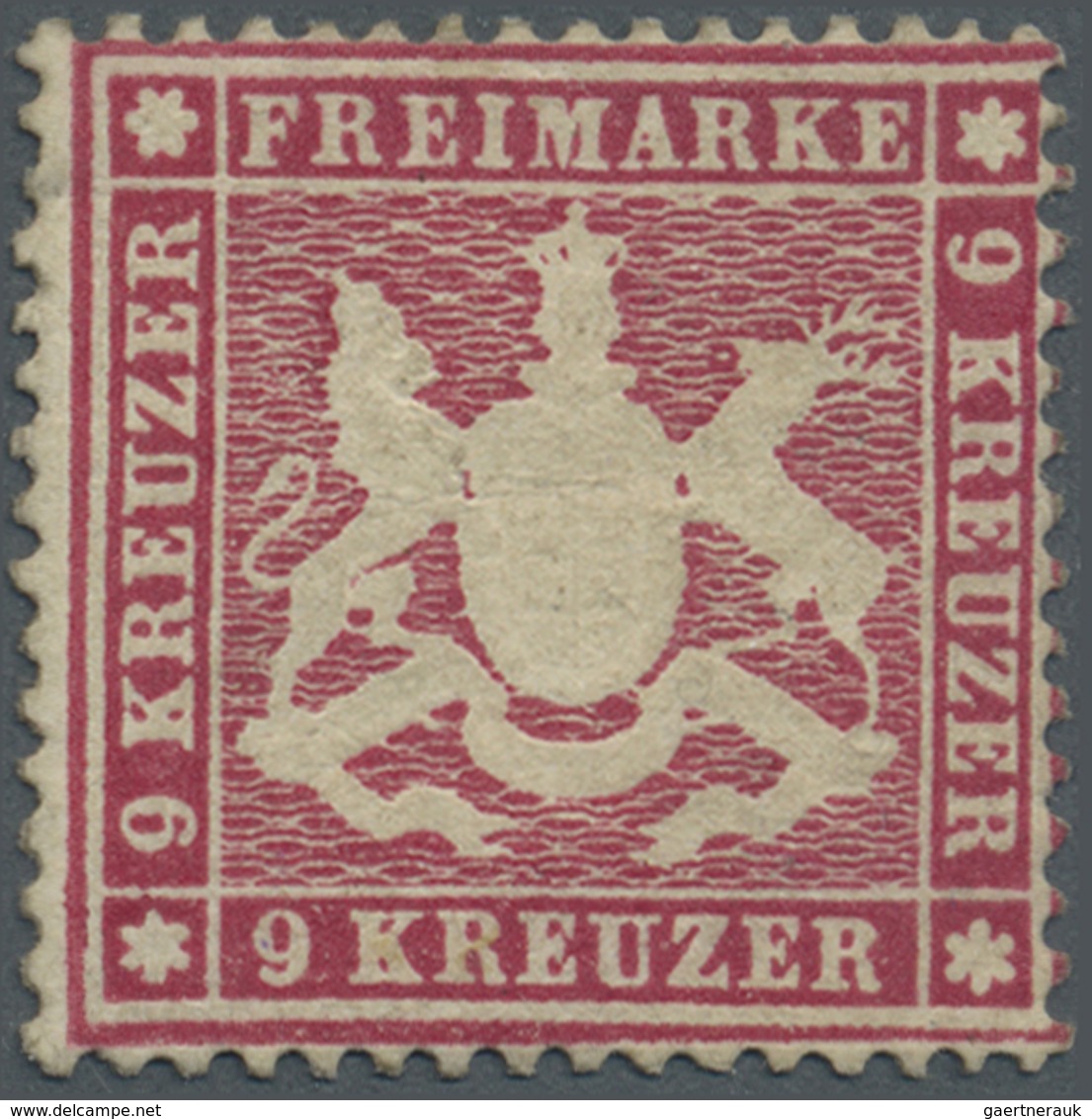 * Württemberg - Marken Und Briefe: 1860, 9 Kr. Lebhaftrotkarmin, Enge Zähnung, Dickes Papier, Ungebrau - Sonstige & Ohne Zuordnung