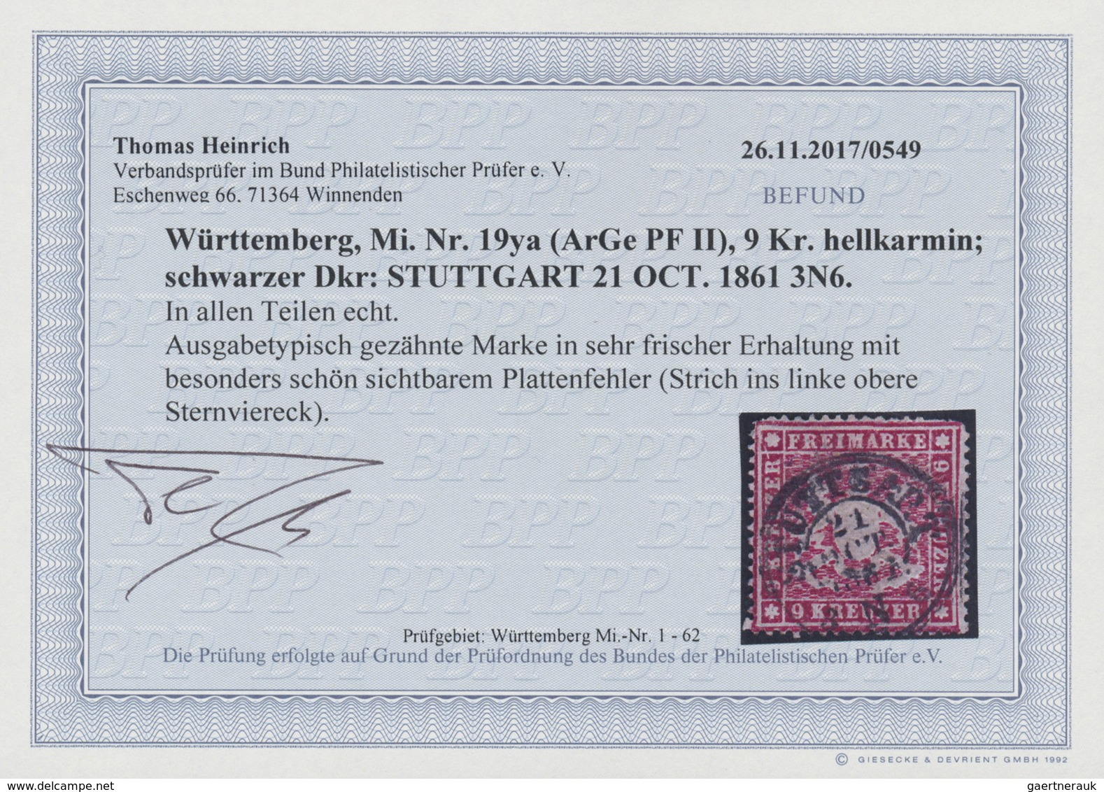 O Württemberg - Marken Und Briefe: 1861, 9 Kreuzer Hellkarmin Entwertet Mit DKr Stuttgart Und Mit Sehr - Sonstige & Ohne Zuordnung