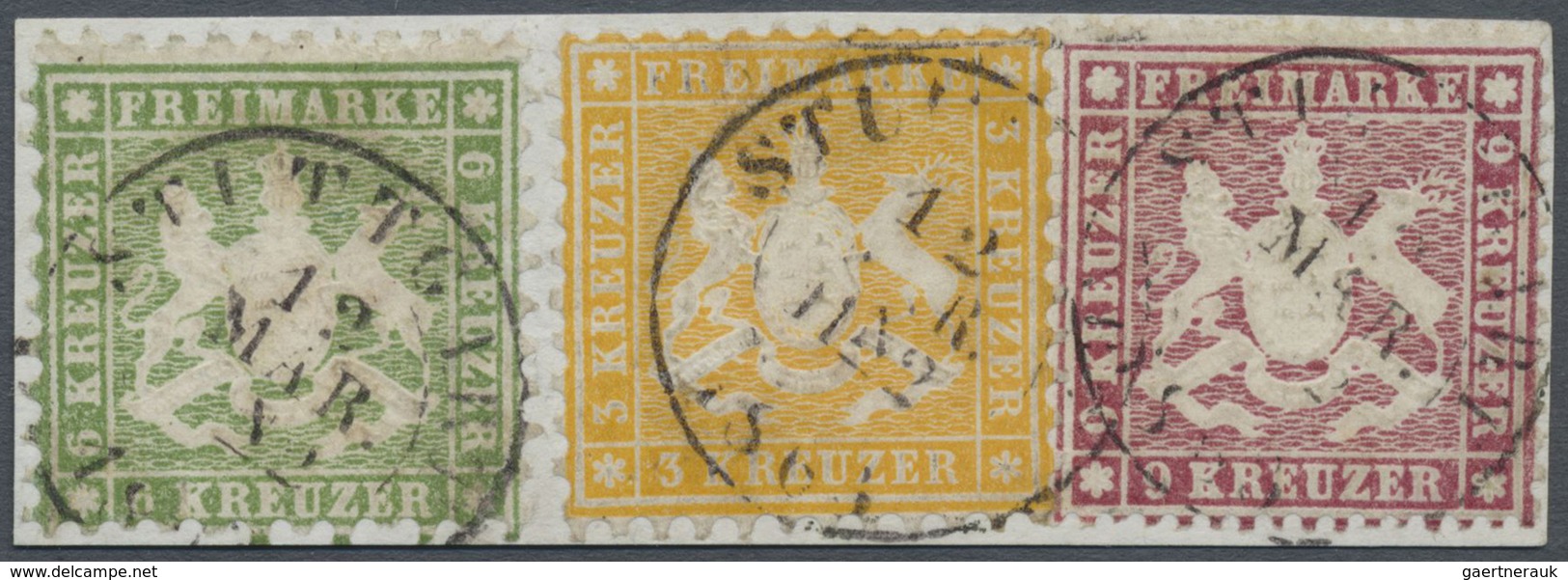 Brfst Württemberg - Marken Und Briefe: 1861, 9 Kr. Wappen Lilarot, Dünnes Papier Zusammen Mit 3 Und 6 Kreu - Autres & Non Classés