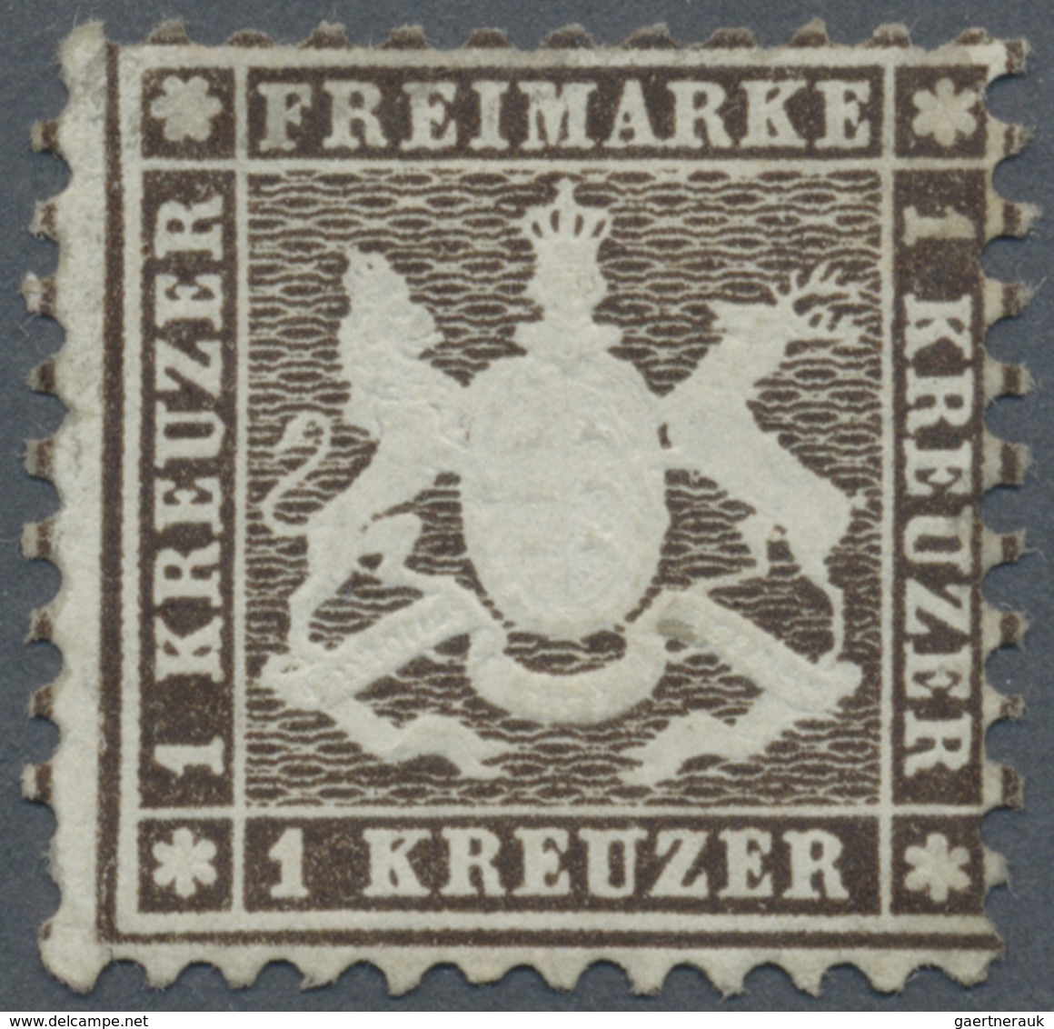 (*) Württemberg - Marken Und Briefe: 1862, Wappenausgabe 1 Kr. Schwarzbraun, Weit Gezähnt K10, Ungebrauc - Altri & Non Classificati