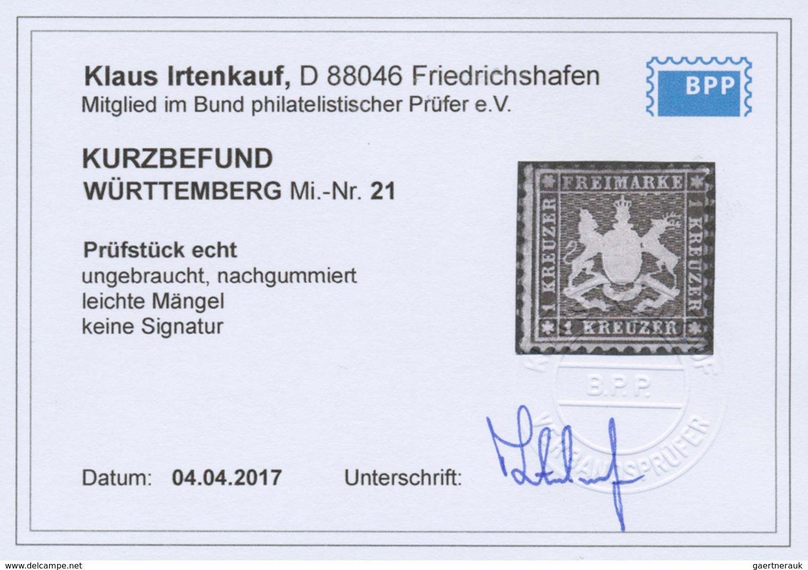 (*) Württemberg - Marken Und Briefe: 1862, Wappenausgabe 1 Kr. Schwarzbraun, Weit Gezähnt K10, Ungebrauc - Altri & Non Classificati