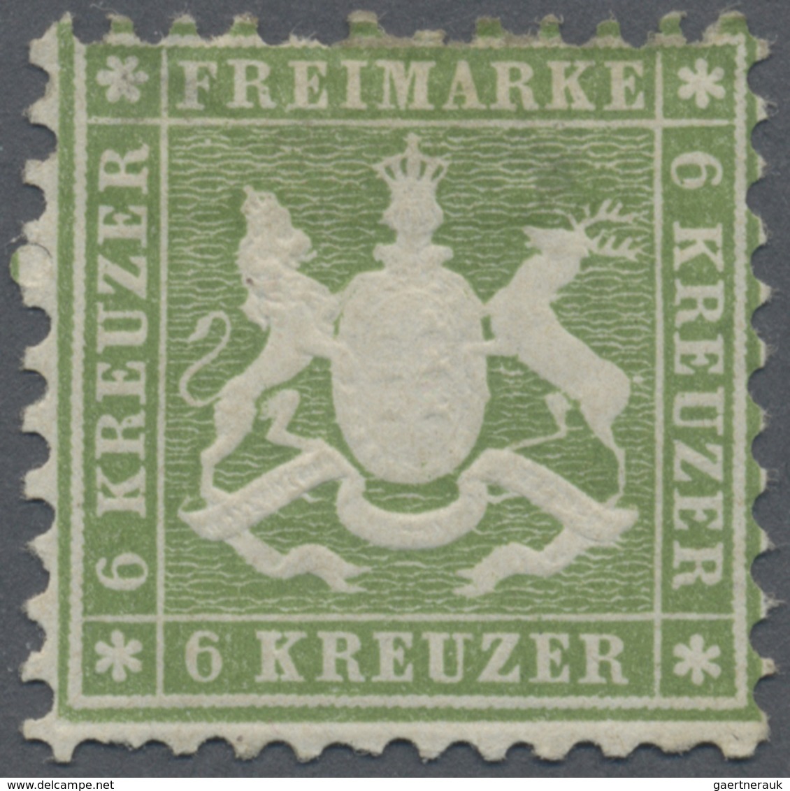 */(*) Württemberg - Marken Und Briefe: 1862, 6 Kreuzer Hellgrün Ungebraucht Mit Teilen Der Originalgummier - Autres & Non Classés