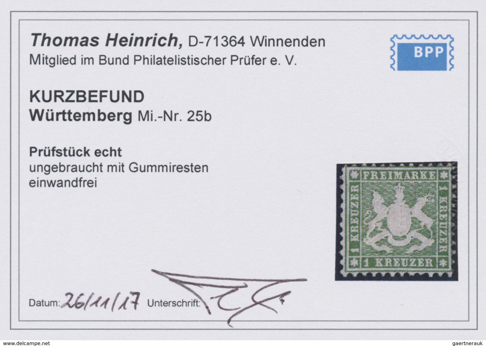 */(*) Württemberg - Marken Und Briefe: 1863, 1 Kreuzer Dunkelgrün Ungebraucht Mit Gummiresten, Einwandfrei - Autres & Non Classés