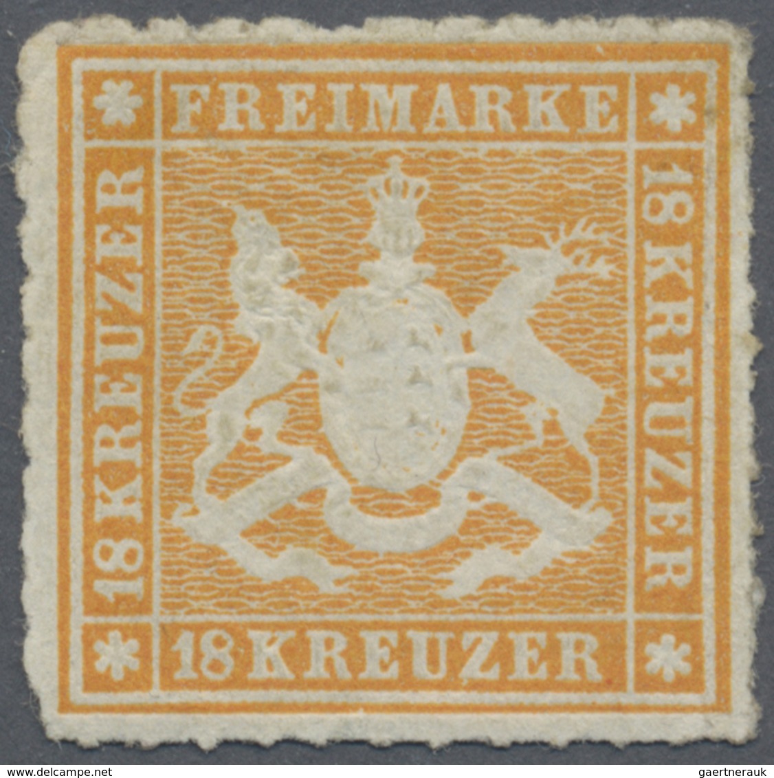 * Württemberg - Marken Und Briefe: 1865, Wappenausgabe 18 Kr. Orangegelb Mit Durchstich, Ungebraucht M - Autres & Non Classés