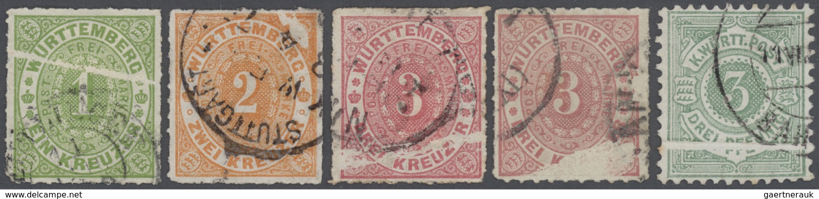 O Württemberg - Marken Und Briefe: 1869, Ovalausgabe 1 Kr., 2 Kr., 2x 3 Kr. Gestempelt, Alle Mit Teilw - Autres & Non Classés