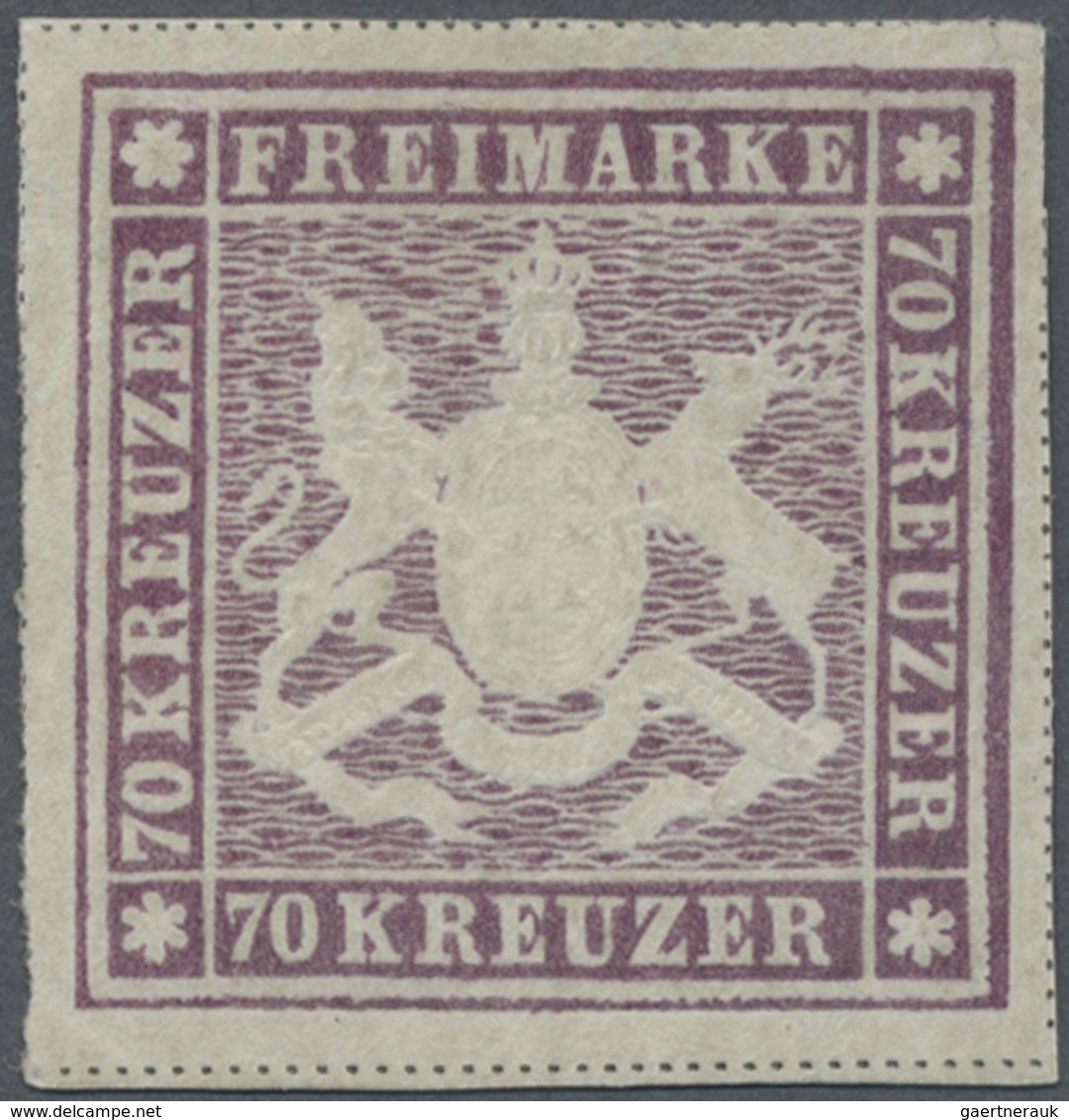 (*) Württemberg - Marken Und Briefe: 1873, 70 Kr. Violettbraun, Einfache Linien, Ungebraucht Ohne Gummi, - Sonstige & Ohne Zuordnung