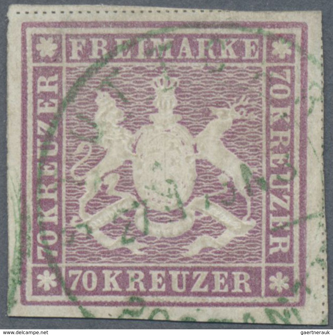 O Württemberg - Marken Und Briefe: 1873, Wappen 70 Kr. In B-Farbe Braunpurpur, Doppelte Linien Mit Grü - Sonstige & Ohne Zuordnung