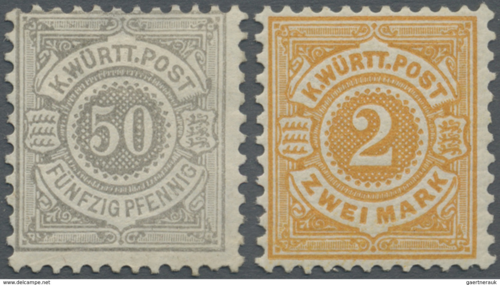 * Württemberg - Marken Und Briefe: 1878, 50 Pf Braungrau Und 2 M Gelborange Ungebraucht Mit Falzspur, - Autres & Non Classés