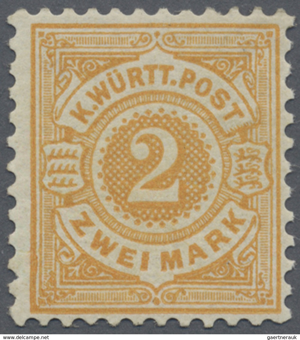 * Württemberg - Marken Und Briefe: 1875, 2 Mark Gelborange Ungebraucht Mit Originalgummi Und Falzspur, - Autres & Non Classés