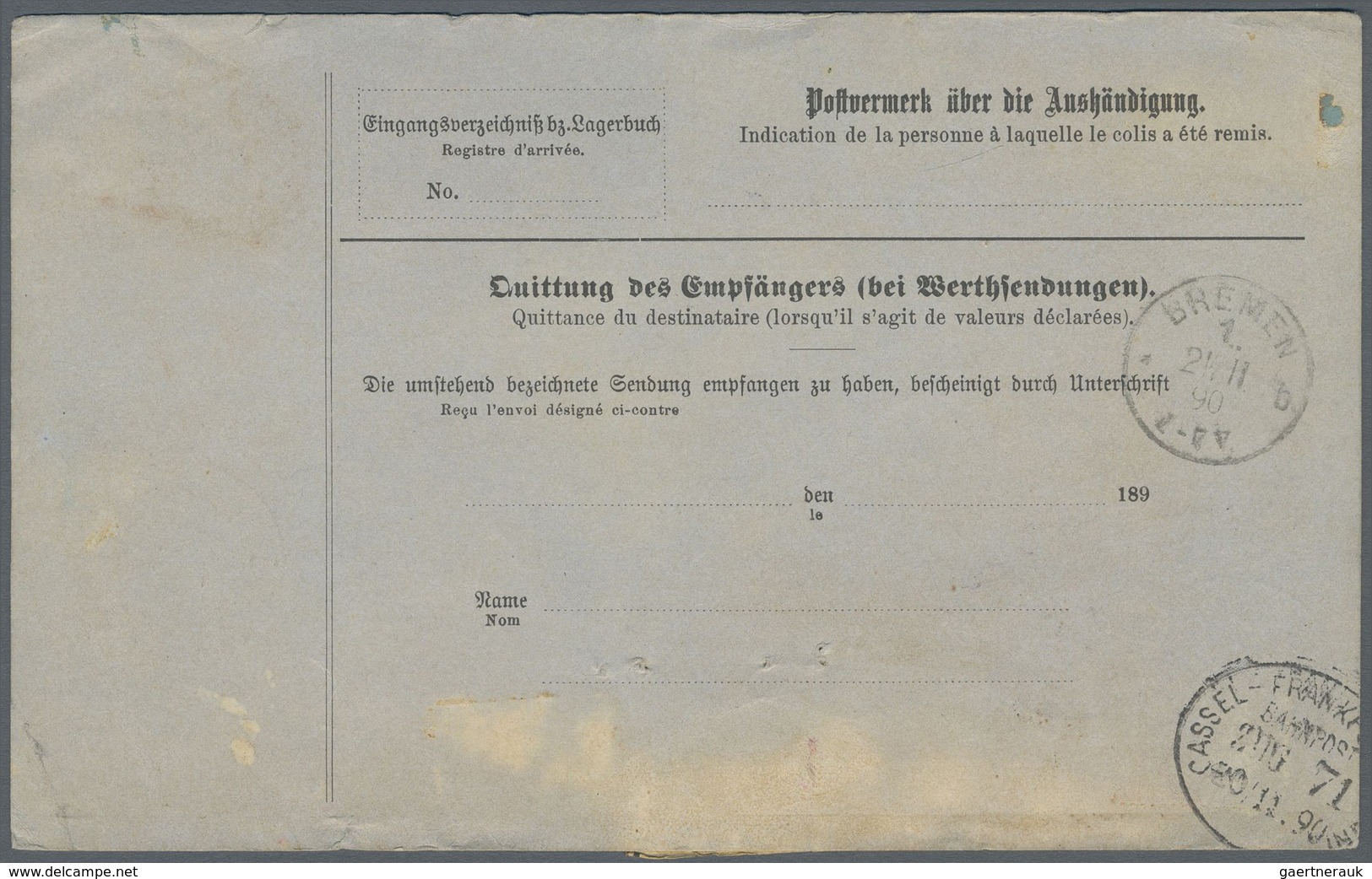 Br Württemberg - Marken Und Briefe: 1890, Pracht-Paketkarte Mit Dreimal 50 Pf. Dunkellilabraun Von "STU - Sonstige & Ohne Zuordnung