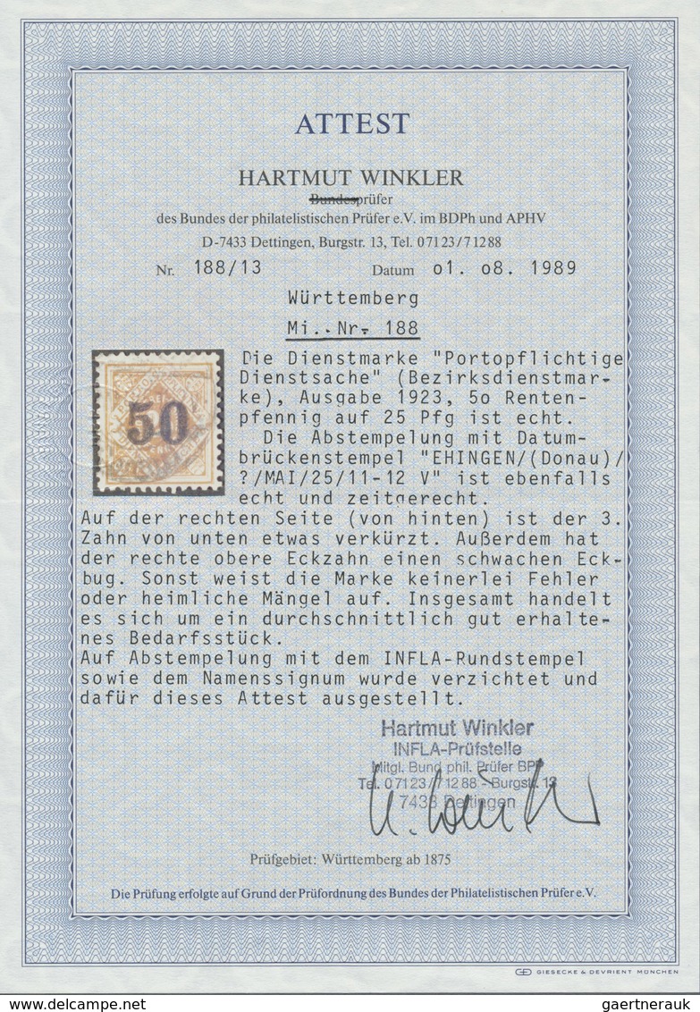 O Württemberg - Marken Und Briefe: 1923, 50 Auf 25 Pfg. Ziffern In Raute Rotorange, Zeitgerecht Entwer - Autres & Non Classés