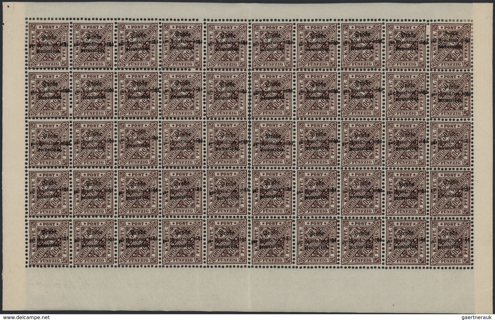 ** Württemberg - Marken Und Briefe: 1891. 50 Pfg. Lilabraun, Postfrischer Originalbogen Zu 50 Marken (m - Autres & Non Classés