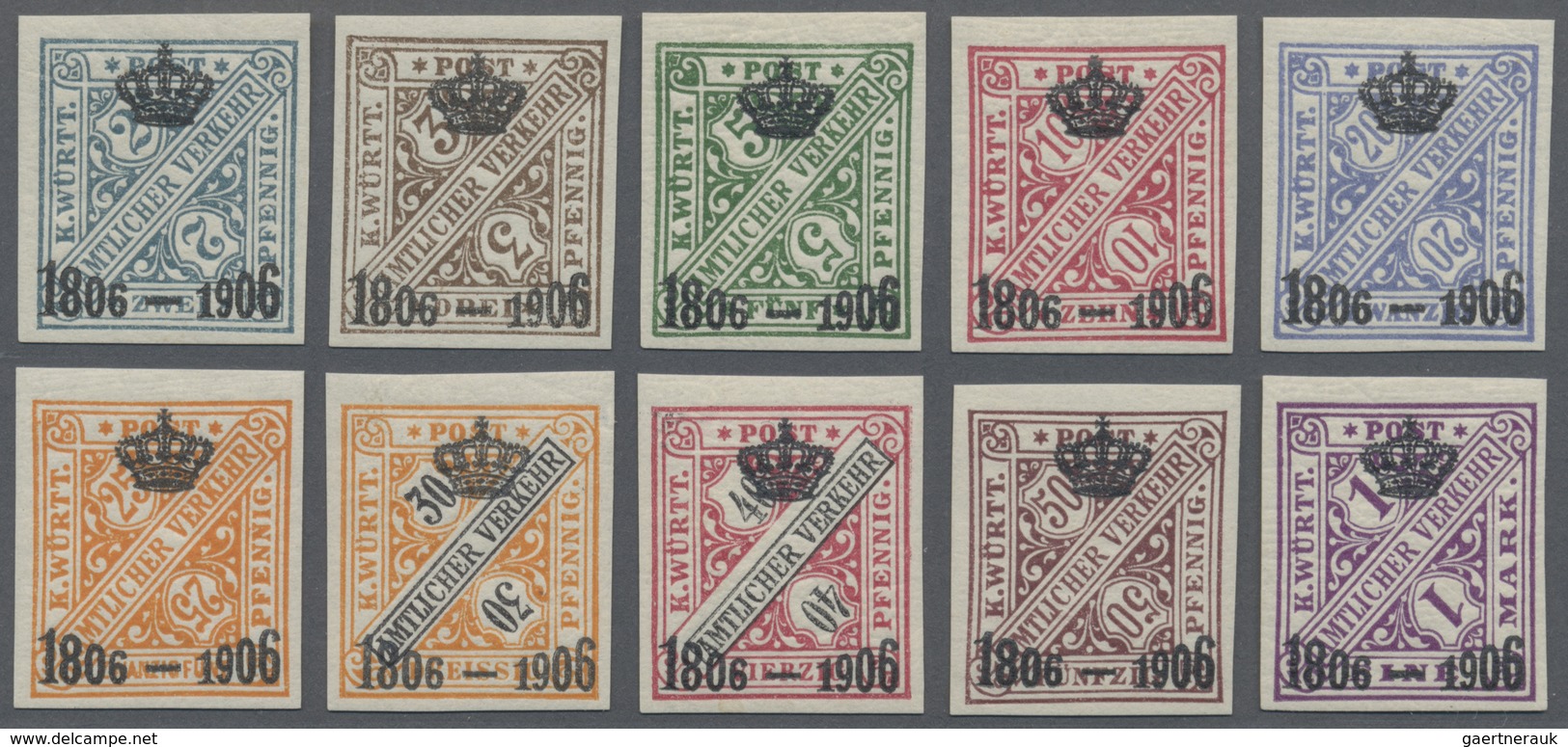 ** Württemberg - Marken Und Briefe: 1906. Dienstmarken "100 Jahre Königreich", 2 Pfg. Bis 1 Mk., Serie - Autres & Non Classés