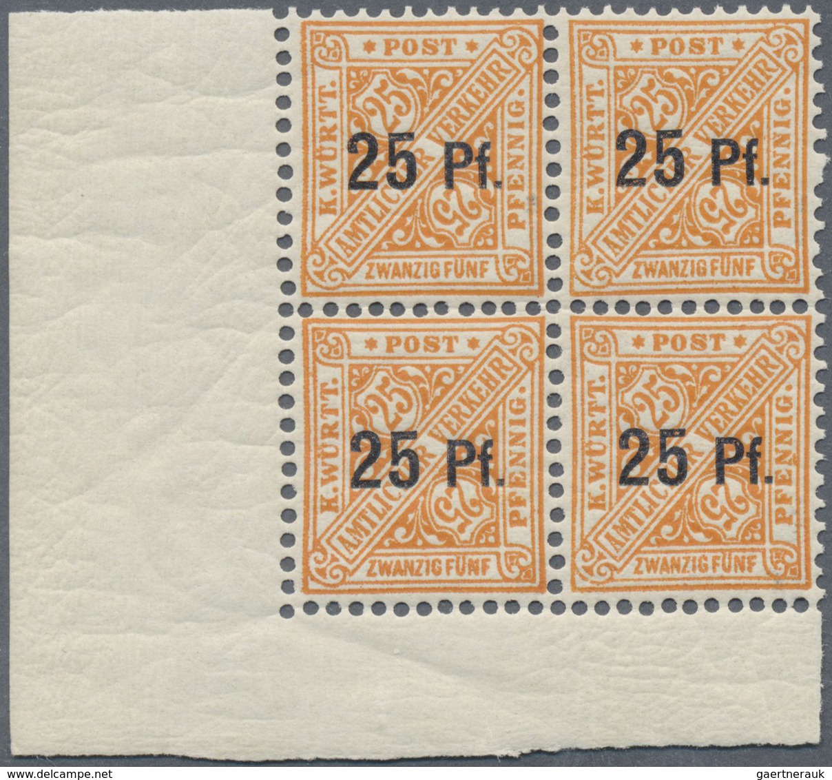 **/ Württemberg - Marken Und Briefe: 1916, "25 Pf" Aufdruck Auf 25 Pf Orange/schwarz Ohne Wasserzeichen, - Altri & Non Classificati