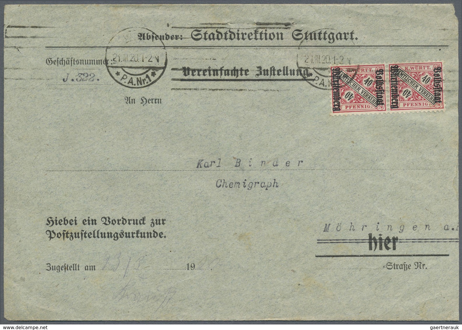Br Württemberg - Marken Und Briefe: 1919, 35 Pfg. Und 40 Pfg. Volksstaat Je Im Senkrechten Paar Als Por - Sonstige & Ohne Zuordnung
