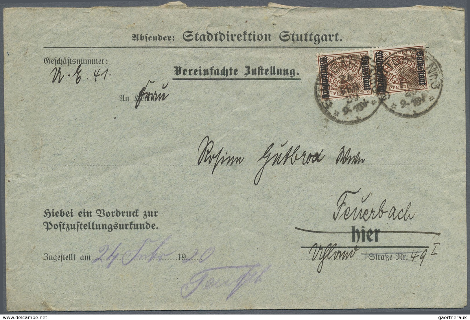 Br Württemberg - Marken Und Briefe: 1919, 35 Pfg. Und 40 Pfg. Volksstaat Je Im Senkrechten Paar Als Por - Autres & Non Classés
