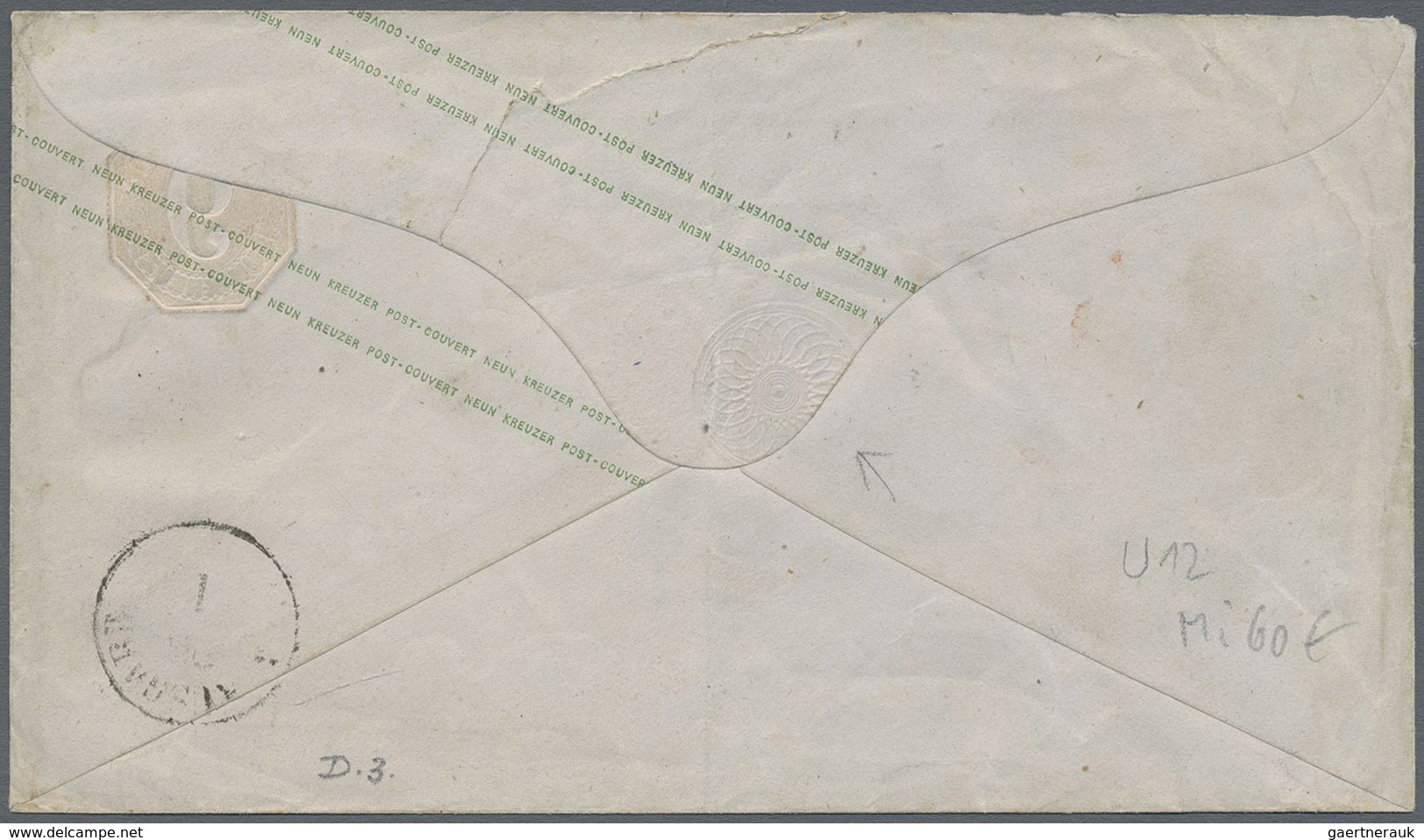 GA Württemberg - Ganzsachen: 1863, GA-Umschlag 9 Kr. Bläuliches Papier Mit Blaugrünem Überdruck Und Mit - Altri & Non Classificati