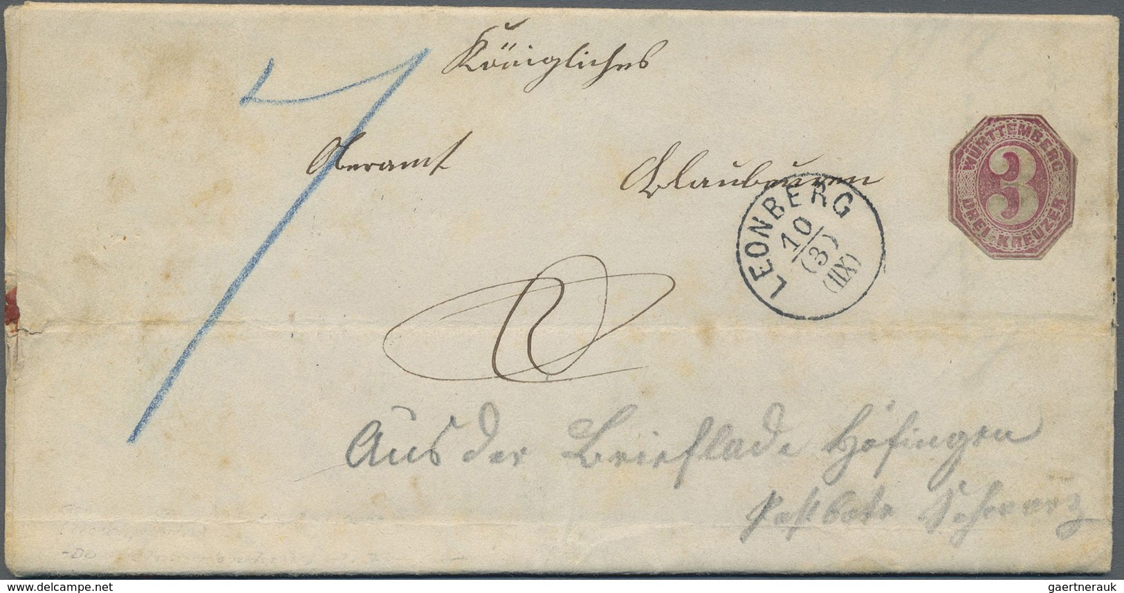 Br Württemberg - Ganzsachen: 1869, 3 Kr. Ganzsachen-Ausschnitt Ohne Poststempel Auf Doppelt Verwendetem - Autres & Non Classés