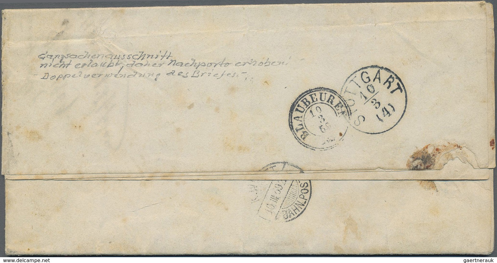Br Württemberg - Ganzsachen: 1869, 3 Kr. Ganzsachen-Ausschnitt Ohne Poststempel Auf Doppelt Verwendetem - Autres & Non Classés