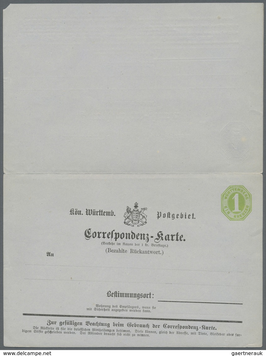 GA Württemberg - Ganzsachen: 1871, 1 Kr./1 Kr. Doppelkarte Mit DOPPELTEM FARBLOSEM "Albino"-Werteindruc - Altri & Non Classificati