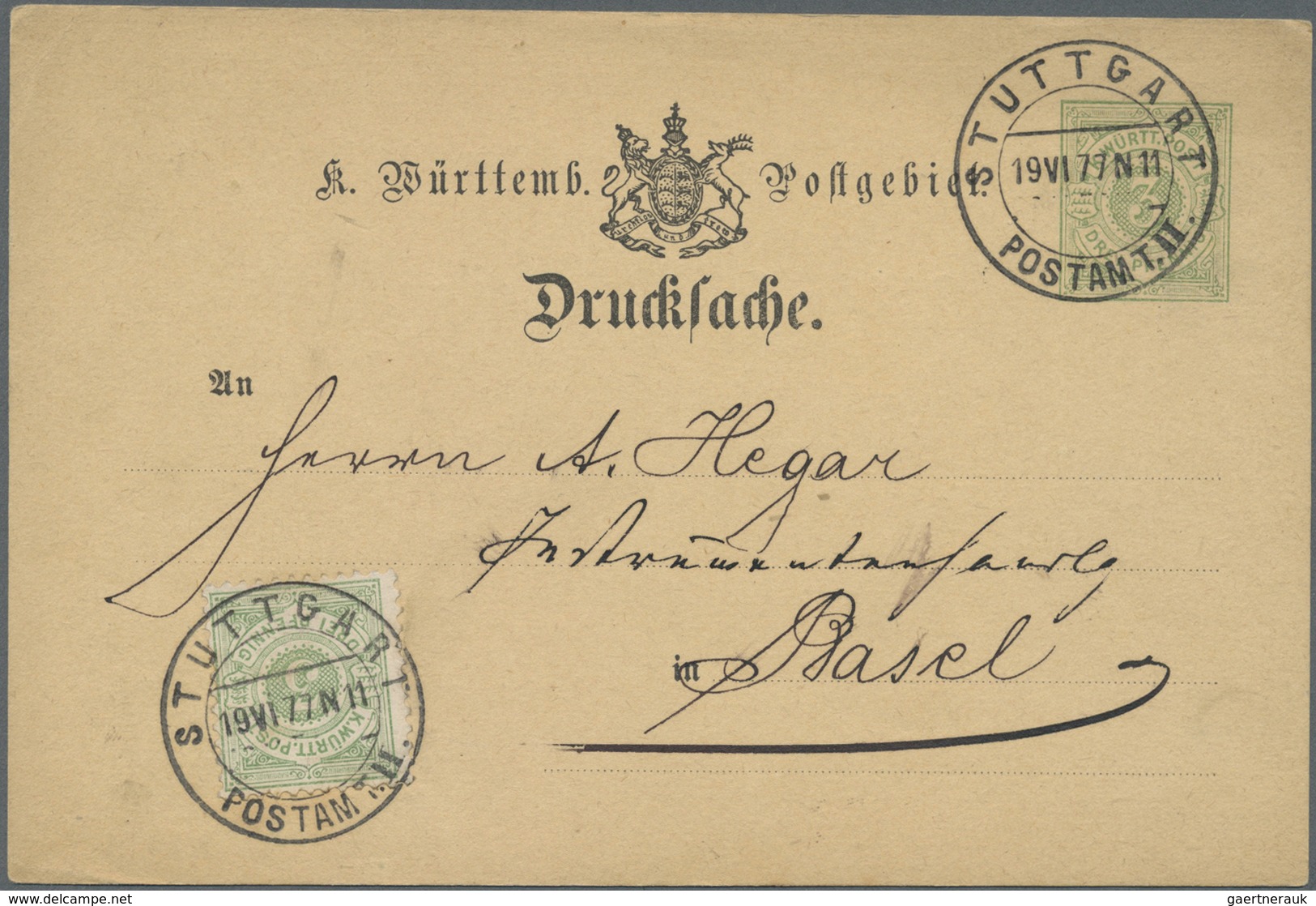 GA Württemberg - Ganzsachen: 1877, 3 Pfg. Dienstpostkarte Mit Rückseitigem Text Wegen Einer Besuchsanze - Autres & Non Classés