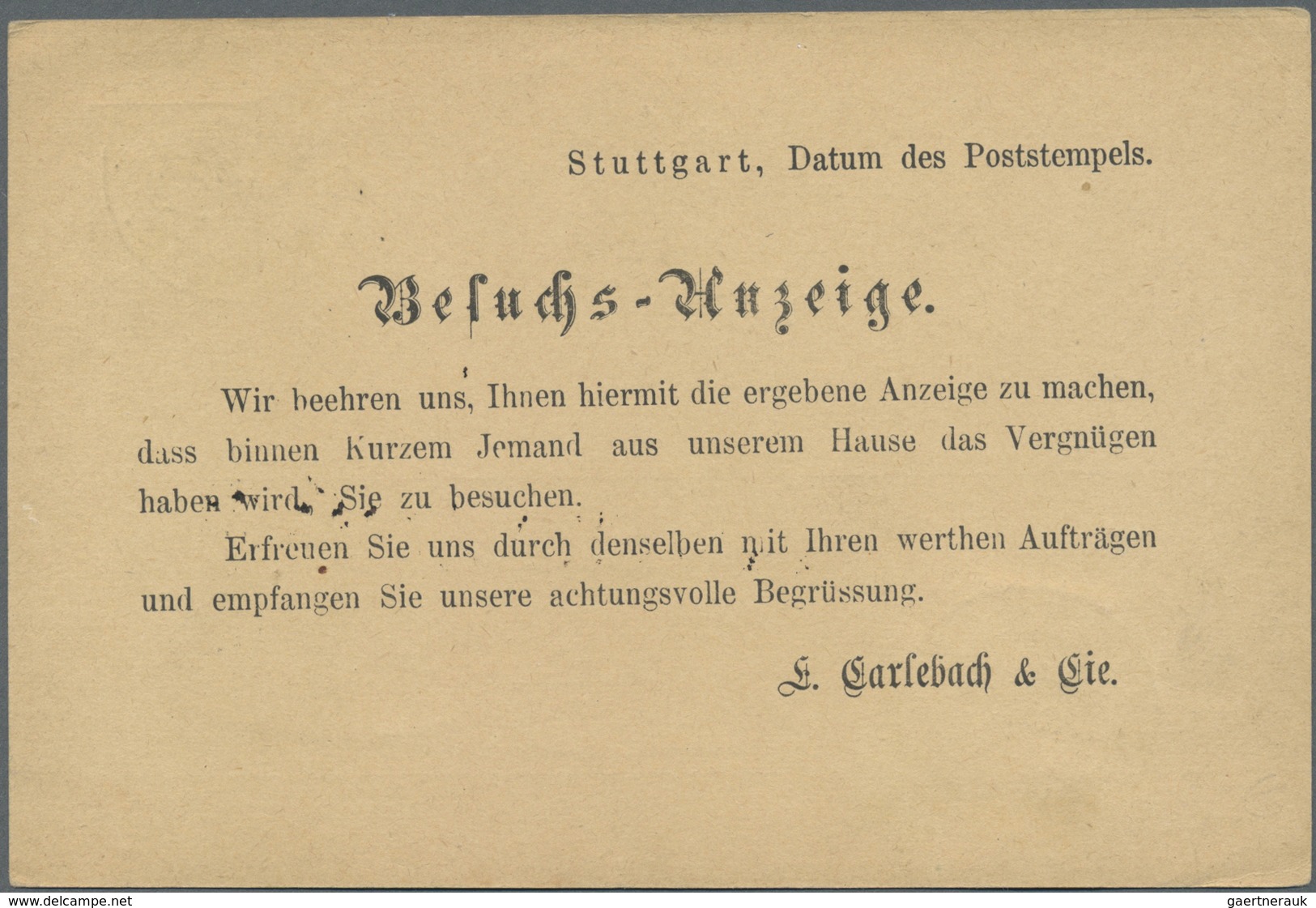 GA Württemberg - Ganzsachen: 1877, 3 Pfg. Dienstpostkarte Mit Rückseitigem Text Wegen Einer Besuchsanze - Sonstige & Ohne Zuordnung