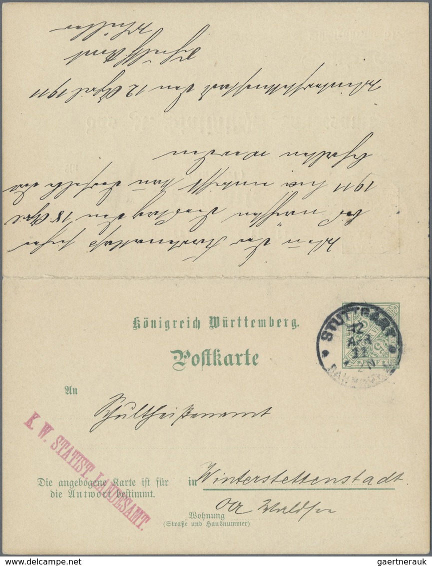 GA Württemberg - Ganzsachen: 1911. Doppelkarte 5+5 Pf Grün "Statistisches Landesamt", Ohne Dienststempe - Autres & Non Classés