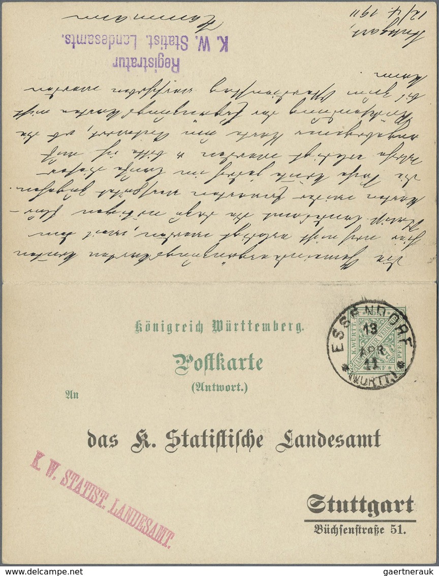 GA Württemberg - Ganzsachen: 1911. Doppelkarte 5+5 Pf Grün "Statistisches Landesamt", Ohne Dienststempe - Sonstige & Ohne Zuordnung