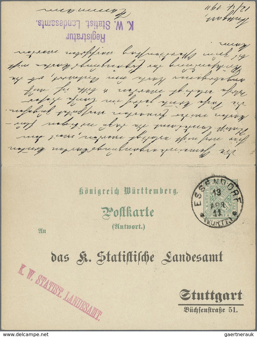 GA Württemberg - Ganzsachen: 1911. Doppelkarte 5+5 Pf Grün "Statistisches Landesamt", Ohne Dienststempe - Autres & Non Classés