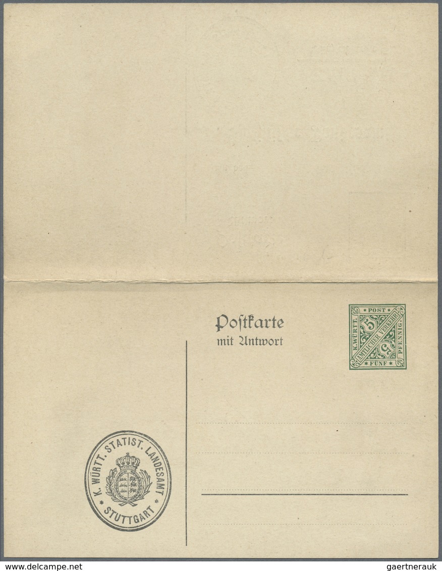 GA Württemberg - Ganzsachen: 1912. Dienst-Doppelkarte 5+5 Pf Grün "Statistisches Landesamt", Ungebrauch - Sonstige & Ohne Zuordnung