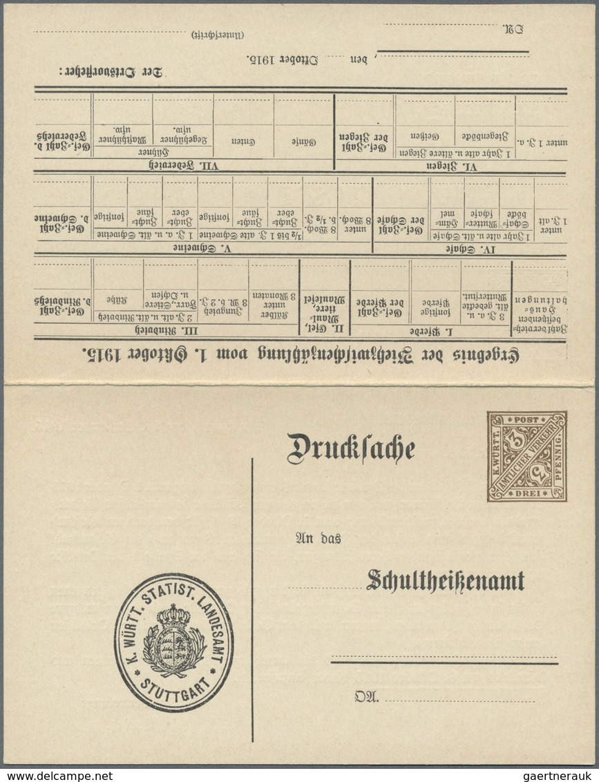 GA Württemberg - Ganzsachen: 1915. Dienst-Doppelkarte 3 Pf Braun / 5 Pf Grün "Viehzwischenzählung 1915" - Altri & Non Classificati