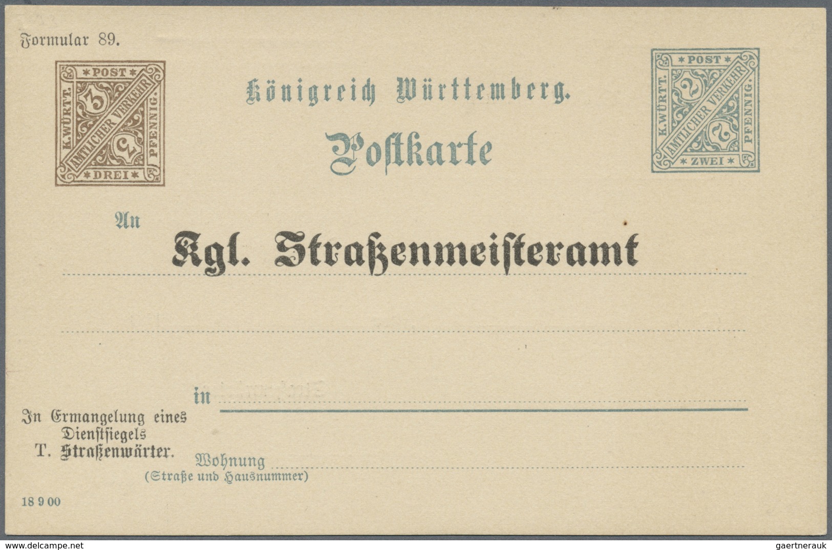 GA Württemberg - Ganzsachen: 1908. Aufbrauch-Dienstpostkarte 3 Pf Braun Neben 2 Pf Grün "Kgl. Straßenme - Autres & Non Classés