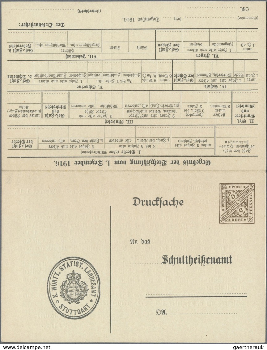GA Württemberg - Ganzsachen: 1916. Doppel-Dienstpostkarte 3 Pf / 7 1/2 Pf "Viehzählung 1916", Ungebrauc - Altri & Non Classificati