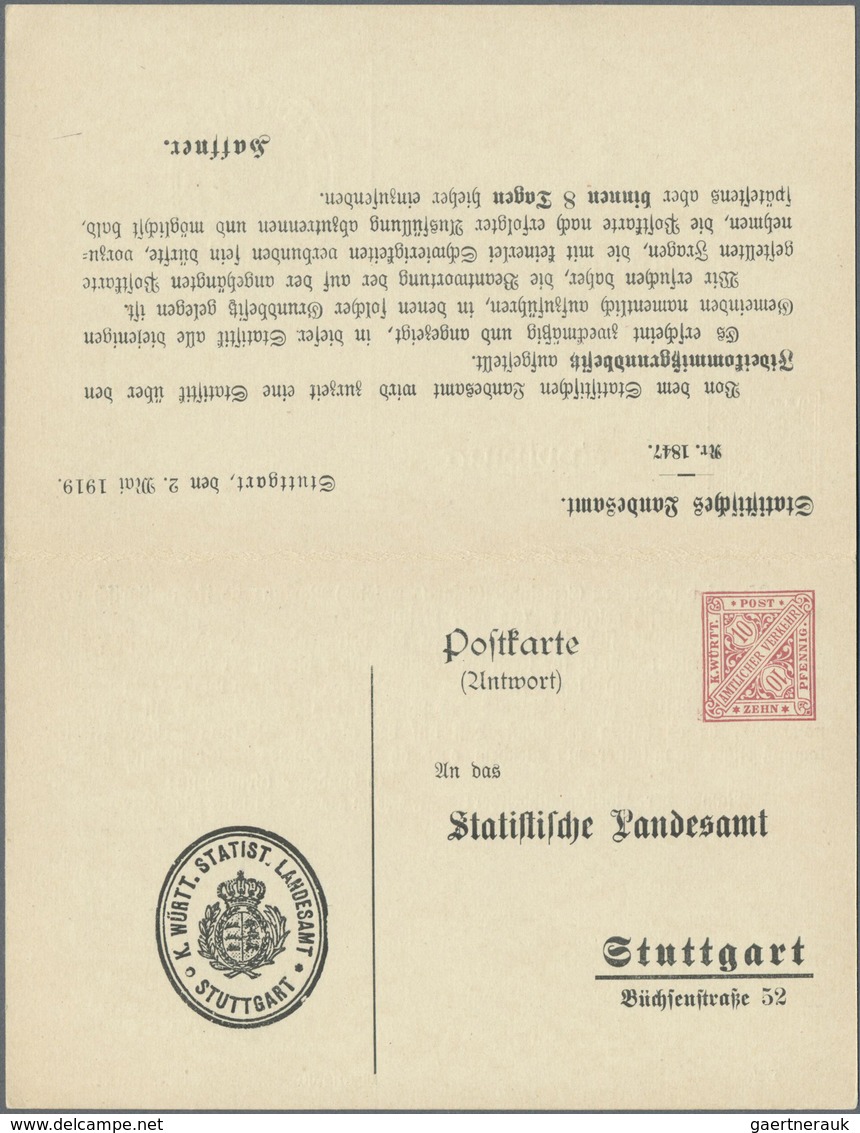 GA Württemberg - Ganzsachen: 1919. Doppel-Dienstpostkarte 5 Pf / 10 Pf "Fideikommißgrundbesitz", Ungebr - Altri & Non Classificati