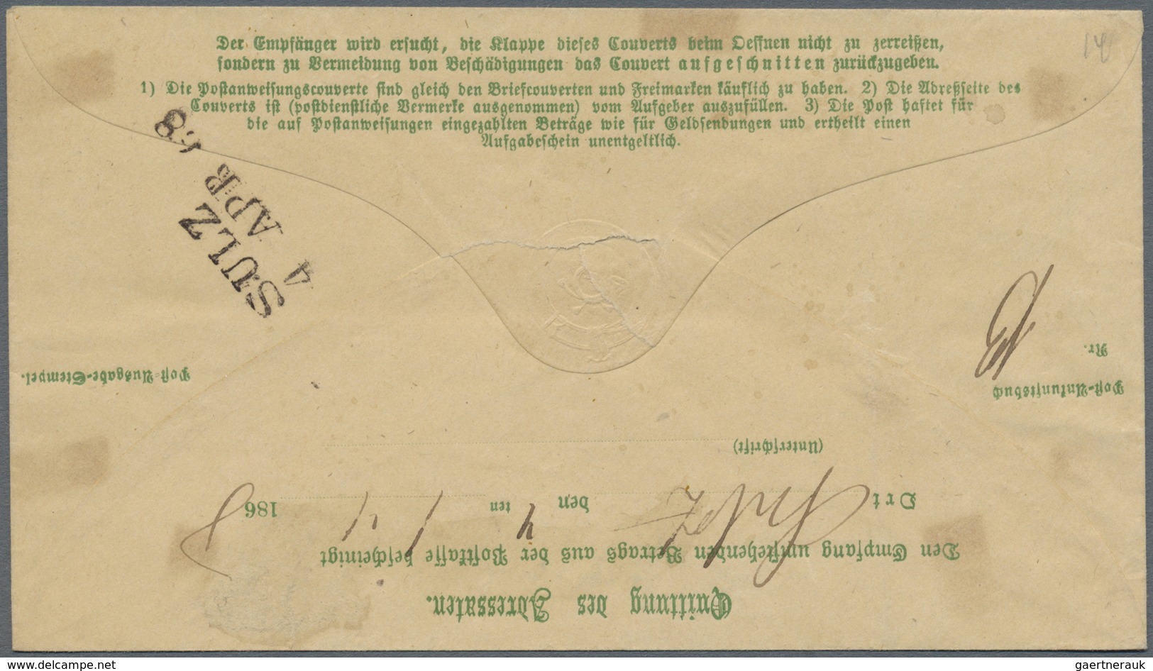 GA Württemberg - Postanweisungen: 1867, Postanweisung OHNE Kreuzer-Wertstempel Gelaufen Mit K3 "DORNHAN - Sonstige & Ohne Zuordnung