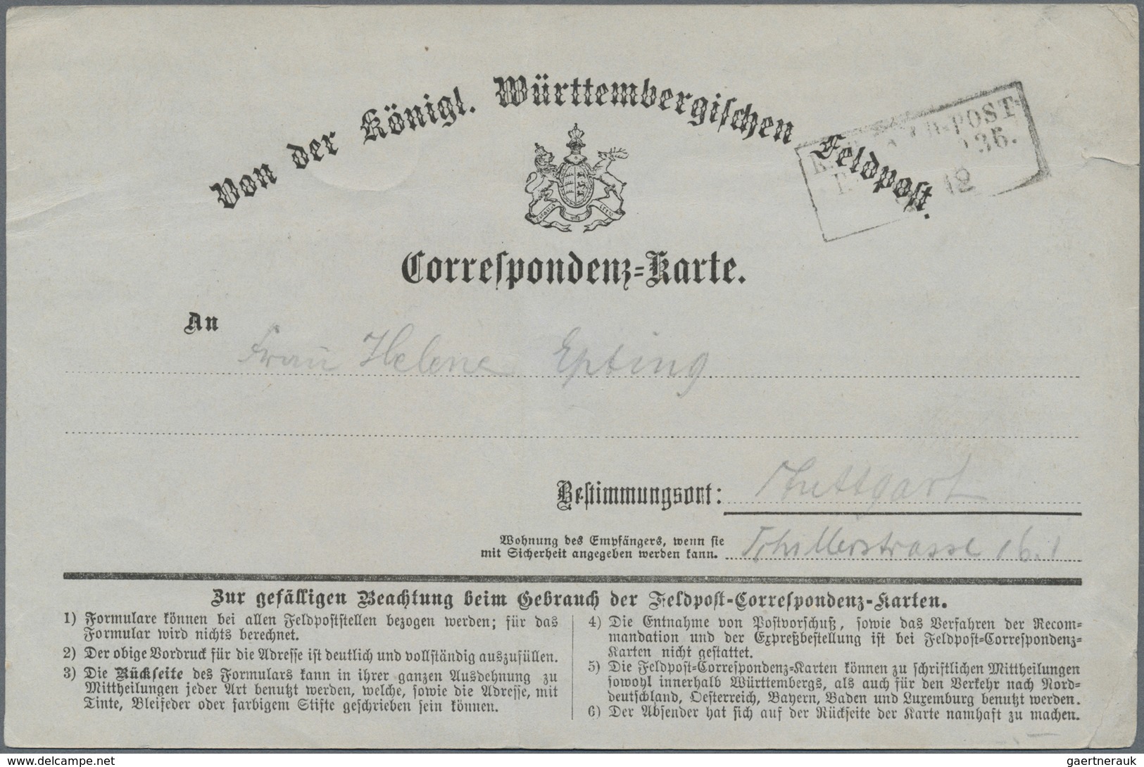 Br Württemberg - Feldpost: 1871, Württembergische-Feldpost-Korrespondenz-Karte (rechts 1 Cm Riss, Sonst - Autres & Non Classés