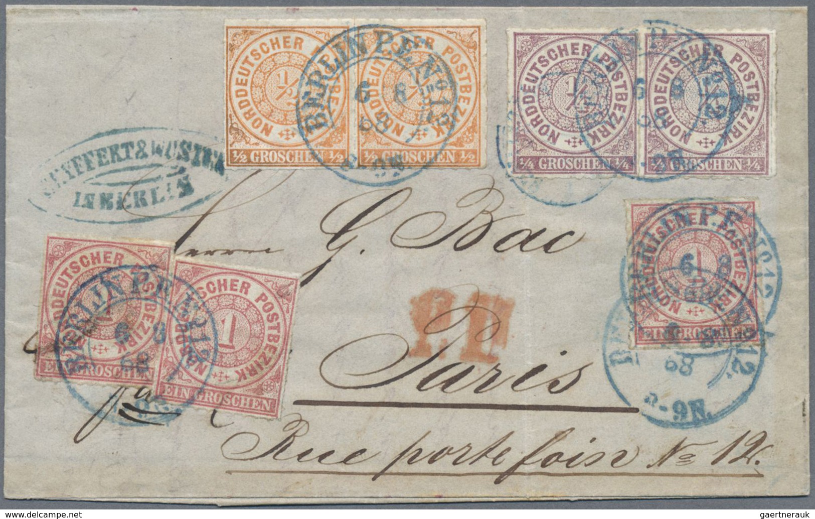Br/ Norddeutscher Bund - Marken Und Briefe: 1868, Freimarken ¼ Gr Und ½ Gr, Je Im Paar Mit Drei Stück 1 - Autres & Non Classés