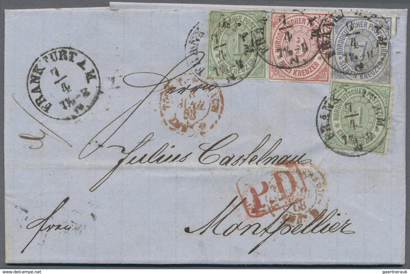 Br Norddeutscher Bund - Marken Und Briefe: 1868: Dreifarbfrankatur Nach Frankreich Mit 2 X 1 Kr. Grün, - Altri & Non Classificati